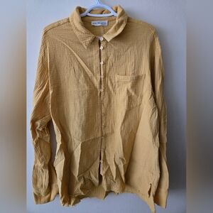 Little Mountain L Mustard 100% Gauzy Cotton Long Sleeve Button-Down Shirt